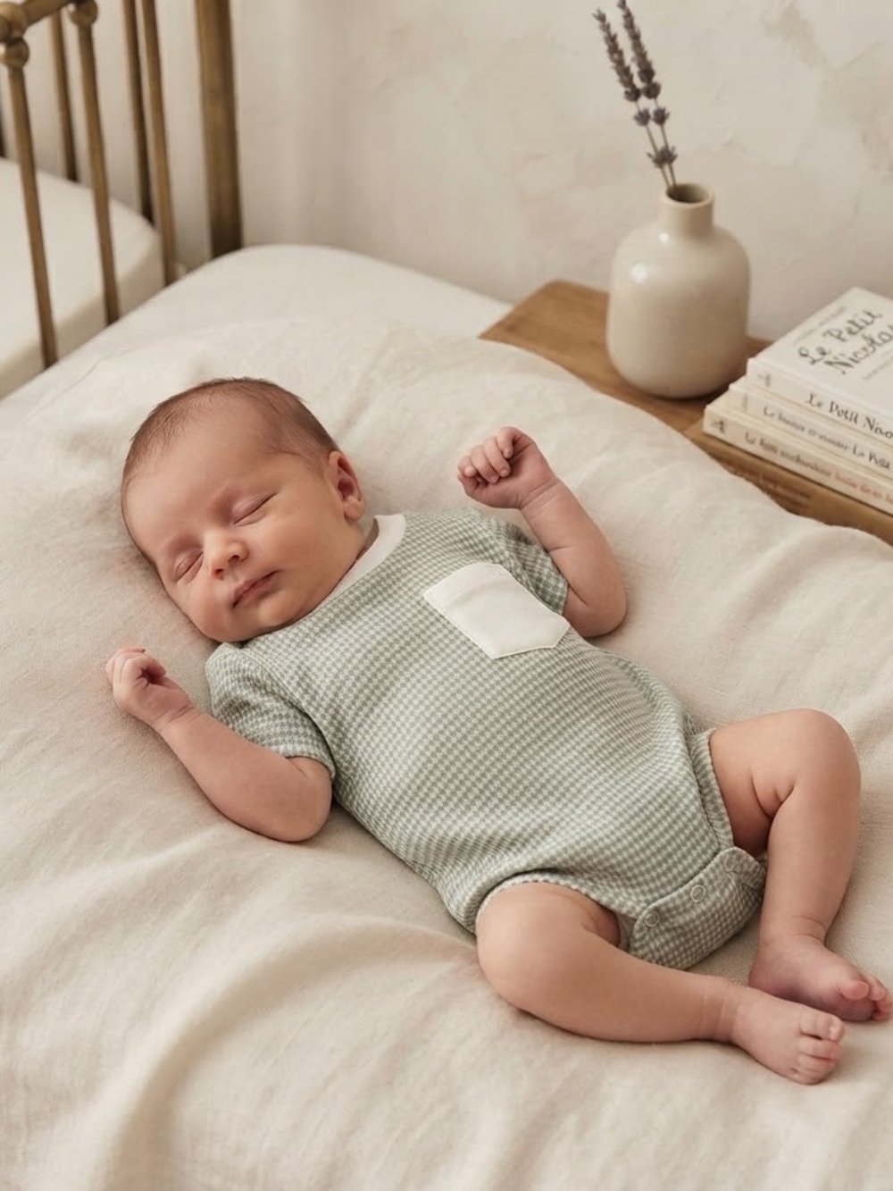 Unbranded Sage & Cream Striped Waffle Knit Baby Bodysuit